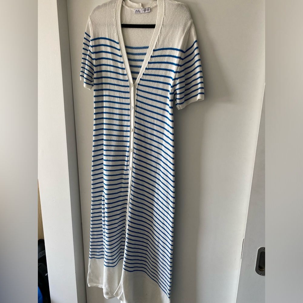 Knit Zara Blue and White Striped Midi Dress